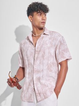 HIGHLANDER - Men Pink Viscose Rayon Relaxed Fit Shirt