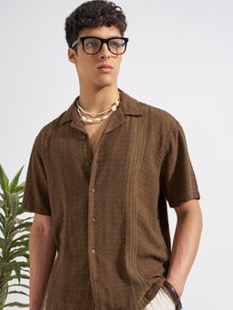 HIGHLANDER - Men Brown Viscose Rayon Relaxed Fit Shirt