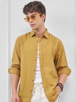 HIGHLANDER - Men Mustard Viscose Rayon Relaxed Fit Shirt