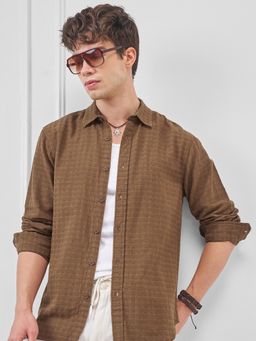 HIGHLANDER - Men Brown Viscose Rayon Relaxed Fit Shirt