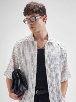 HIGHLANDER - Men White Viscose Rayon Boxy Fit Shirt