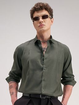 HIGHLANDER - Men Olive Viscose Rayon Slim Fit Shirt