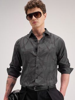 HIGHLANDER - Men Grey Viscose Rayon Slim Fit Shirt