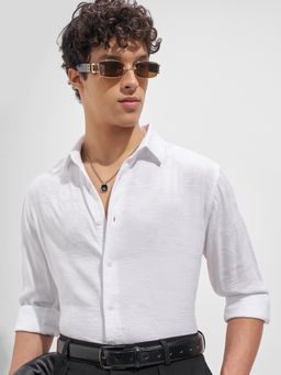 HIGHLANDER - Men White Viscose Rayon Slim Fit Shirt