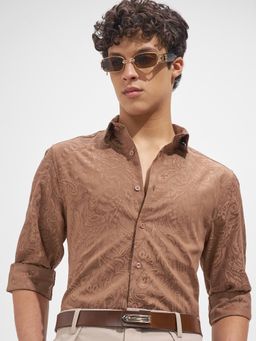 HIGHLANDER - Men Brown Viscose Rayon Slim Fit Shirt
