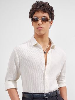 HIGHLANDER - Men Cream Viscose Rayon Slim Fit Shirt