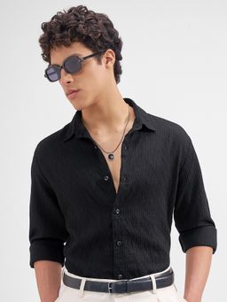 HIGHLANDER - Men Black Viscose Rayon Slim Fit Shirt