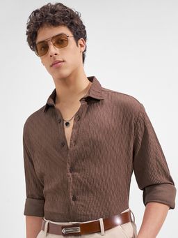 HIGHLANDER - Men Brown Viscose Rayon Slim Fit Shirt