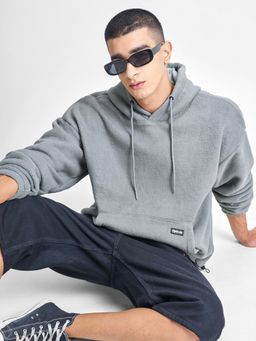 HIGHLANDER - Men Grey Polyester Oversized Fit Hoodie