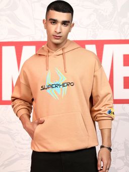 HIGHLANDER - Men Tan Cotton Blend Oversized Fit Hoodie