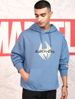 HIGHLANDER - Men Blue Cotton Blend Oversized Fit Hoodie