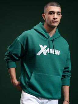 HIGHLANDER - Men Green Cotton Blend Oversized Fit Hoodie