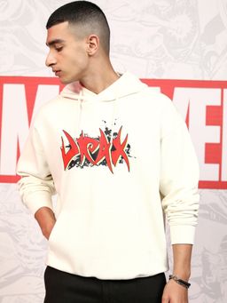 HIGHLANDER - Men White Cotton Blend Oversized Fit Hoodie