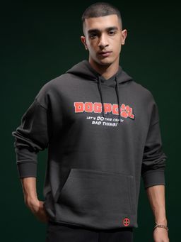 HIGHLANDER - Men Grey Cotton Blend Oversized Fit Hoodie