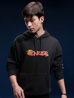 HIGHLANDER - Men Black Cotton Blend Oversized Fit Hoodie