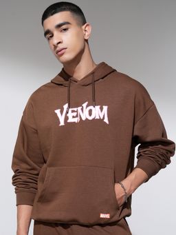 HIGHLANDER - Men Brown Cotton Blend Oversized Fit Hoodie