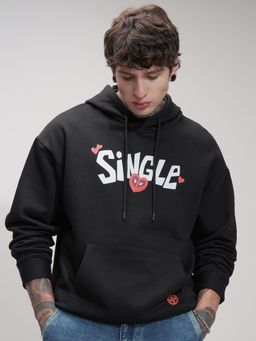 HIGHLANDER - Men Black Cotton Blend Oversized Fit Hoodie