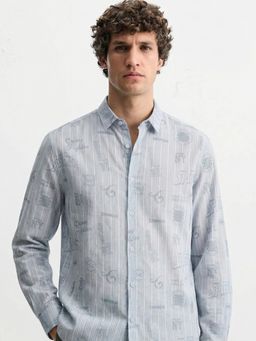 HIGHLANDER - Men Grey Viscose Rayon Relaxed Fit Shirt