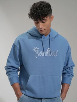 HIGHLANDER - Men Blue Cotton Blend Oversized Fit Hoodie