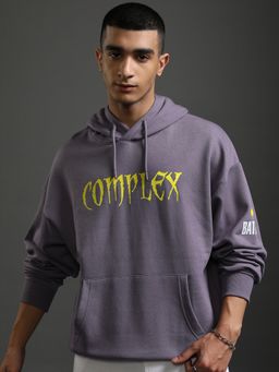 HIGHLANDER - Men Purple Cotton Blend Oversized Fit Hoodie