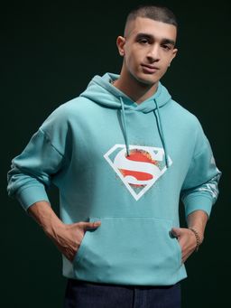 HIGHLANDER - Men Blue Cotton Blend Oversized Fit Hoodie