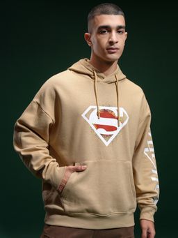 HIGHLANDER - Men Tan Cotton Blend Oversized Fit Hoodie