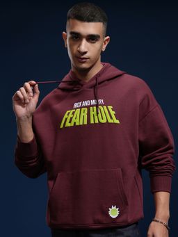 HIGHLANDER - Men Wine Cotton Blend Oversized Fit Hoodie