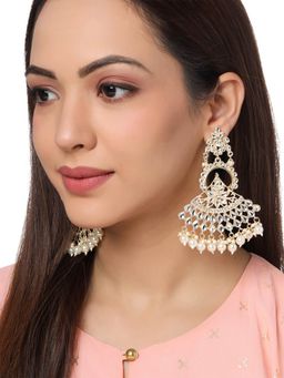 Yellow Chimes - Gold-Toned Pearl Kundan Studded Contemporary Drop Earrings
