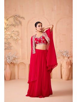 MADHURAM - Red Floral Embroidered Lehenga with Choli and Shrug