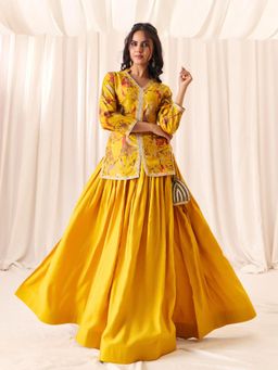 MADHURAM - Yellow Premium Printed Embroidered Top and Skirt
