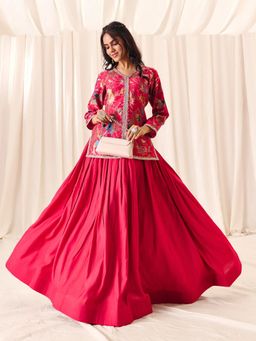 MADHURAM - Pink Premium Printed Embroidered Top and Skirt