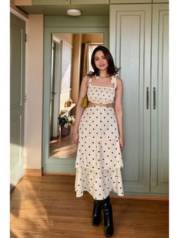 HOUSE OF SAL - White Polka Dot Printed Maxi Dress