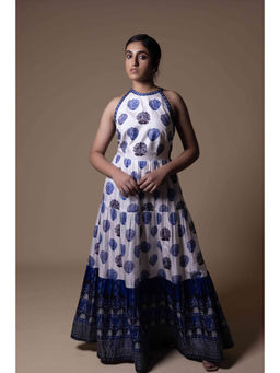 THETAA - Tiered Blue Printed A Line Maxi Dress