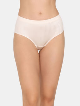 Zivame - Striped Jacquard Medium Rise Full Coverage Hipster Panty - Nude