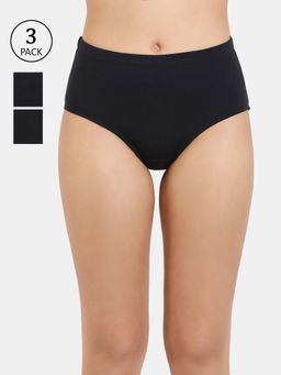 Zivame - Anti-Microbial High Rise Full Coverage Hipster Panty - Black (Pack of 3)