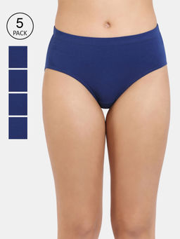 Zivame - Anti-Microbial Medium Rise Full Coverage Hipster Panty - Blue (Pack of 5)