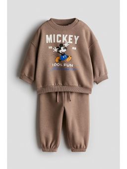 H&M - Boys Brown 2-Piece Printed Sweatshirt Set