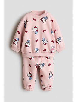 H&M - Girls Peach 2-Piece Printed Sweatshirt Set