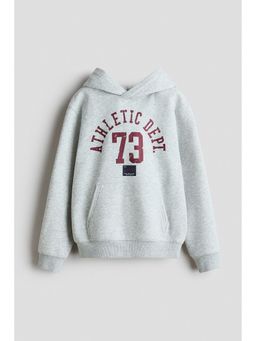 H&M - Boys Grey Print-Motif Brushed-Inside Hoodie