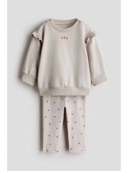 H&M - Girls Beige 2-Piece Frill-Detail Cotton Set