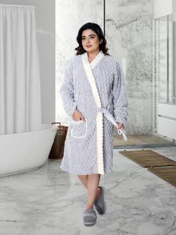 Cortina - Grey Premium Collection Grey Cotton Drawstring Midi Bath Robe