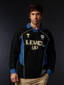 The Souled Store - Black Tss Originals: Level Up Men Oversized Full Sleeve Polo T-Shirt