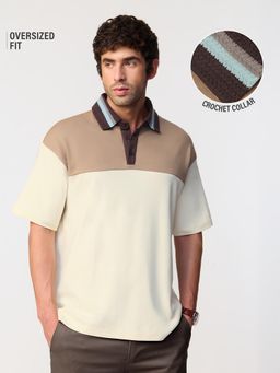 The Souled Store - Cream Oversized Polo: Sienna Men Oversized Polo T-Shirt