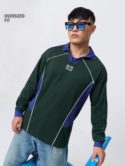 The Souled Store - Green Oversized Polo: Pacific Pine Men Rugby Polo T-Shirt