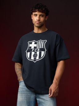 The Souled Store - Navy Blue Official Fcb: Culers Men Oversized T-shirt