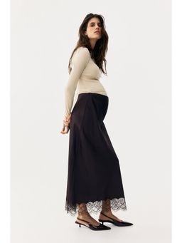 H&M - Women Brown Mama Lace-Trimmed Satin Skirt