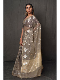 Unnati Silks - Beige Woven Chanderi Sico Saree with Unstitched Blouse