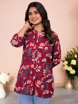 Aravalii - Crimson Red Blooms Casual Top