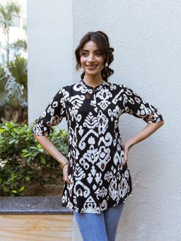 Aravalii - Black Ikat Print Top