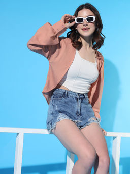 BROOWL - Womens Peach Solid Shrug